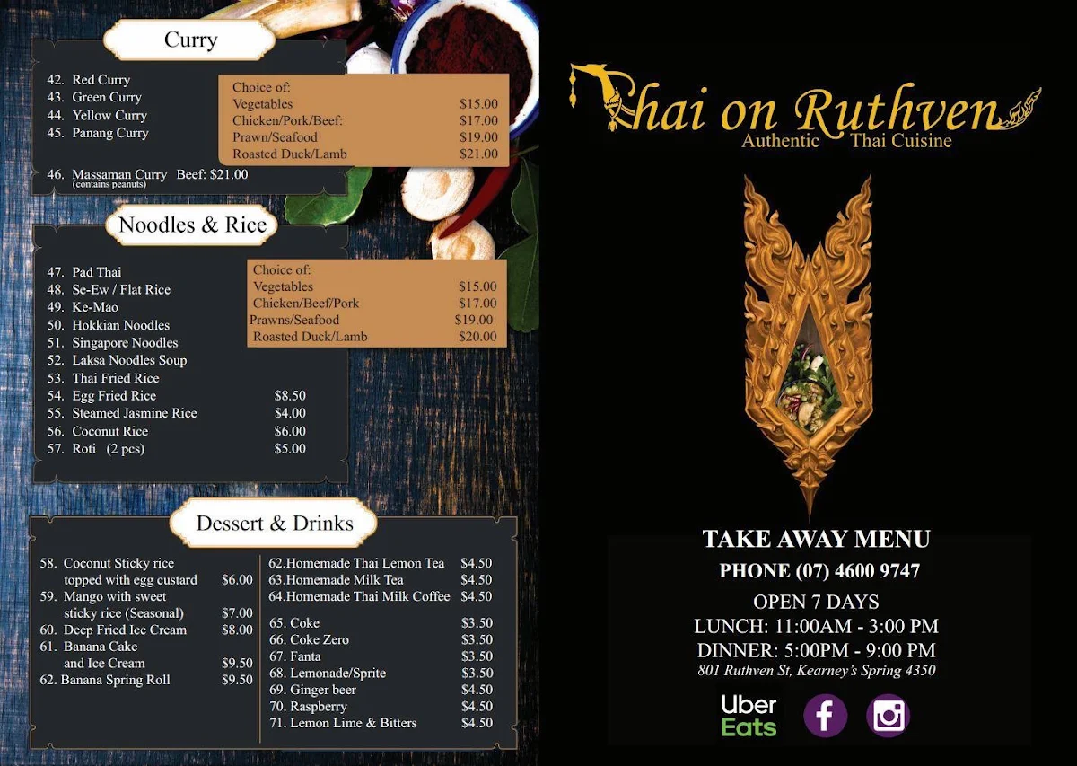 Menu, Thai on Ruthven