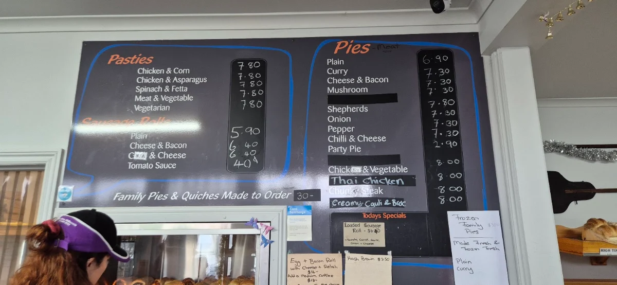 Menu, Mallacoota Bakery