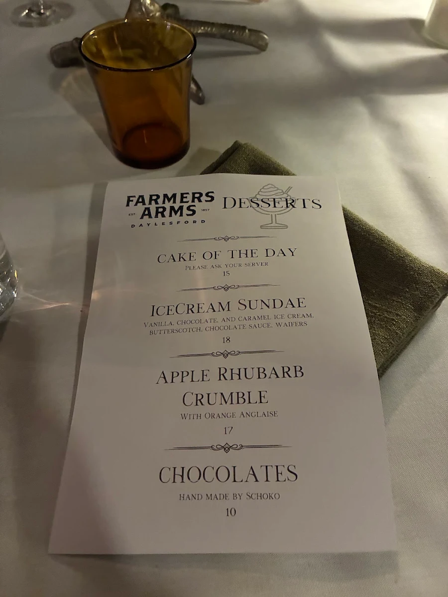 Menu, The Farmers Arms Daylesford