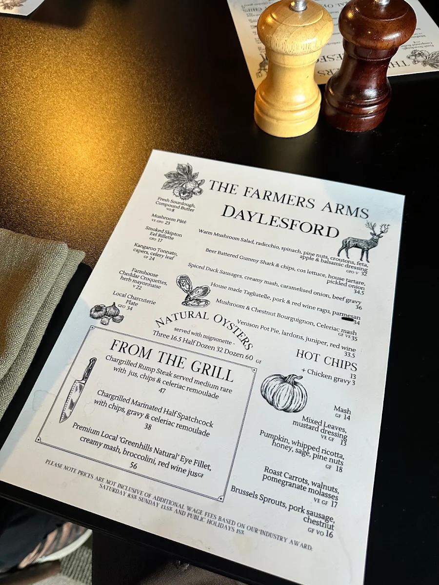 Menu, The Farmers Arms Daylesford