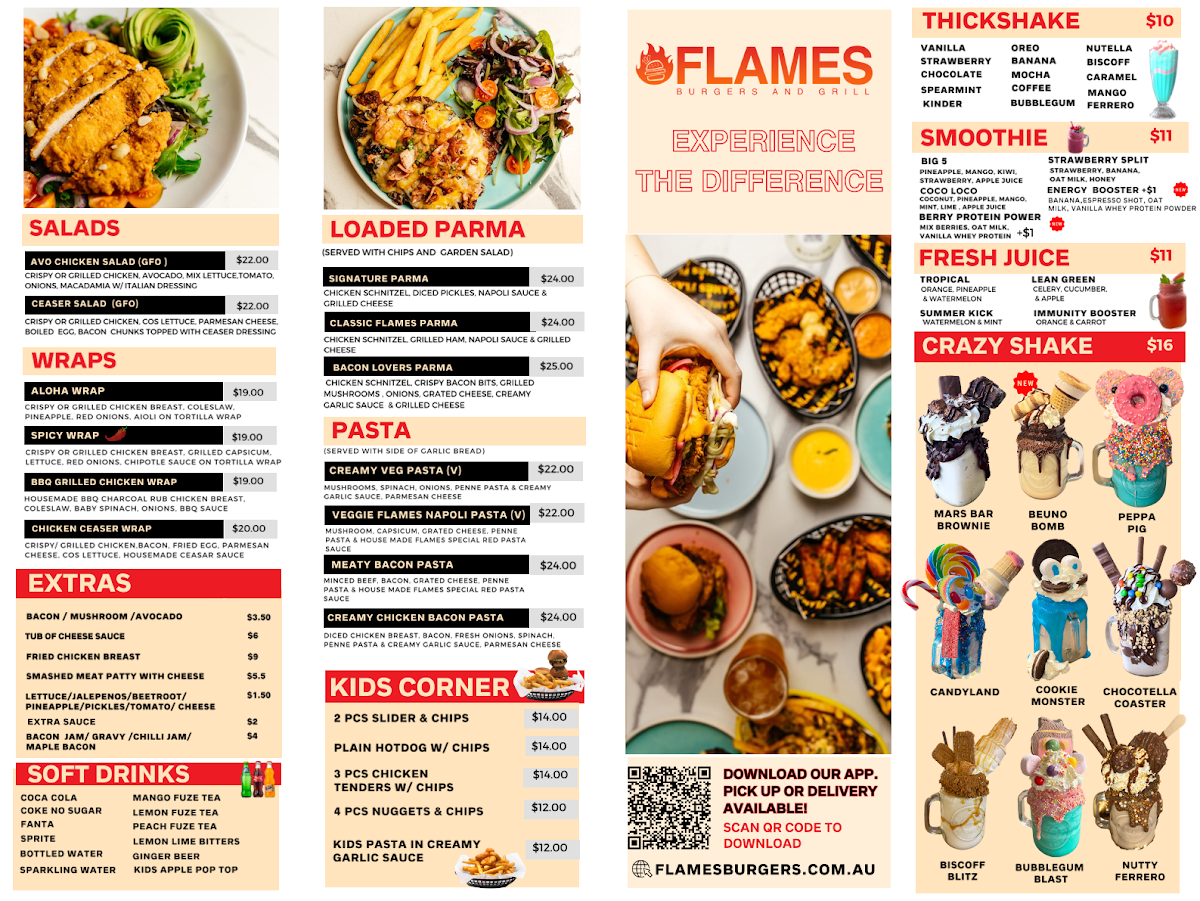 Menu, Flames Burgers & Grill (Roselea Shopping Centre)