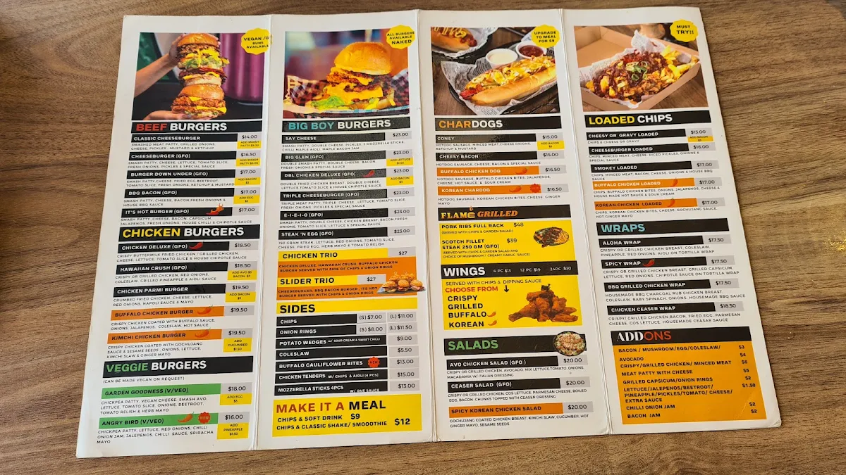 Menu, Flames Burgers & Grill (Roselea Shopping Centre)