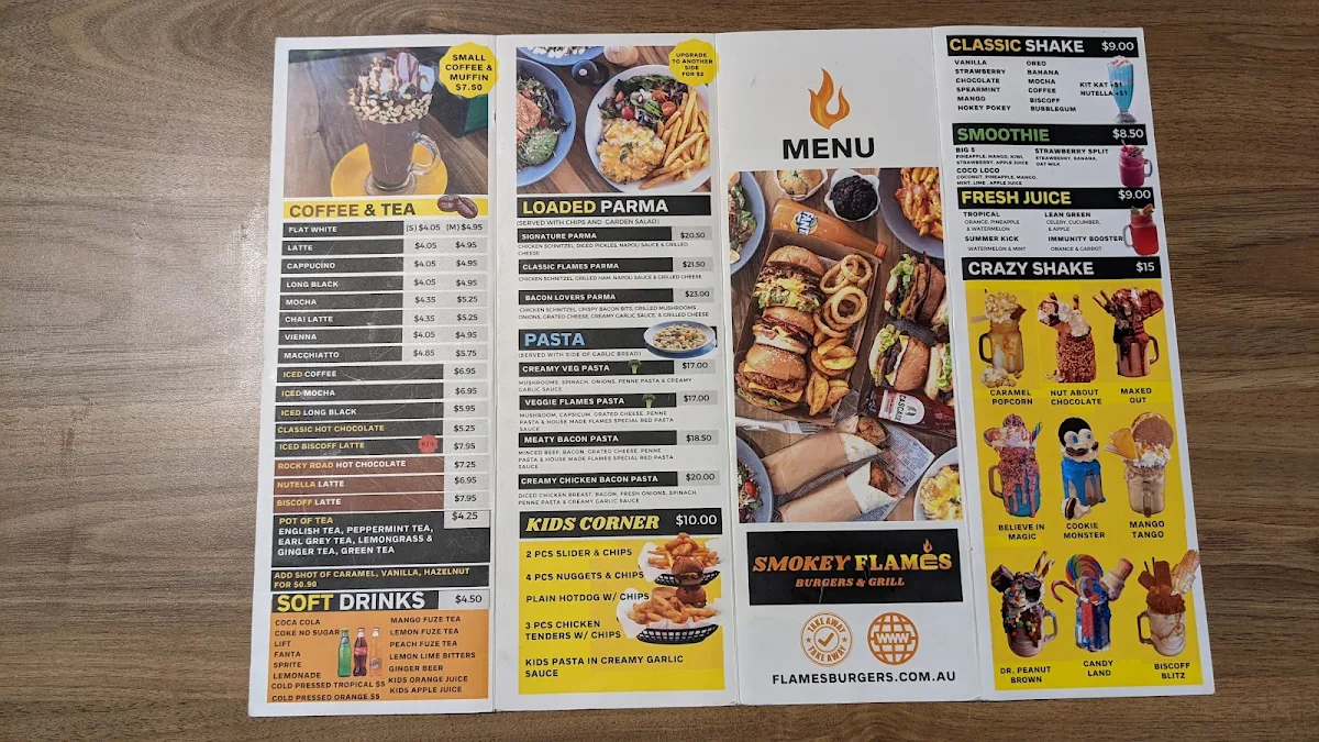 Menu, Flames Burgers & Grill (Roselea Shopping Centre)