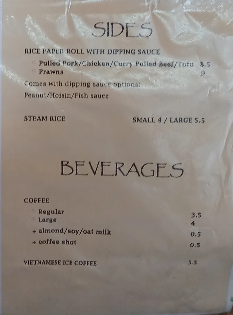 Menu, Charlie Phi in Petersham