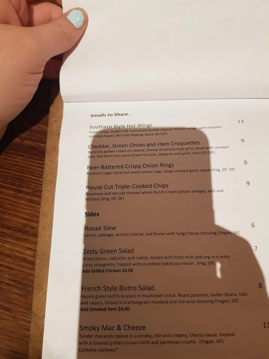 Menu, Hotel Spencer Bar & Grill