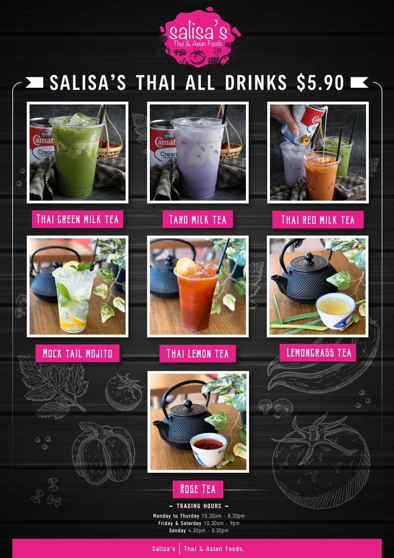 Menu, Salisa’s Thai and Asian Foods