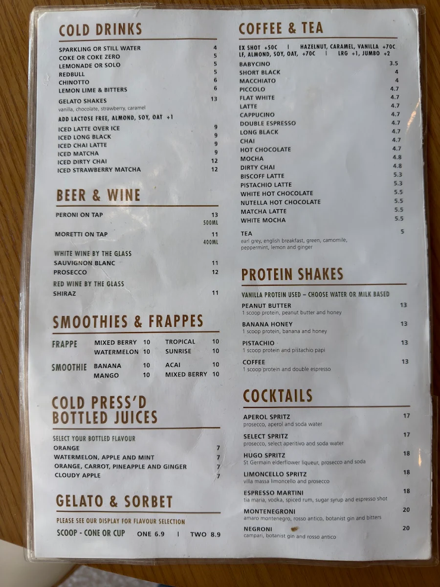 Menu, GRANATA'S Liverpool