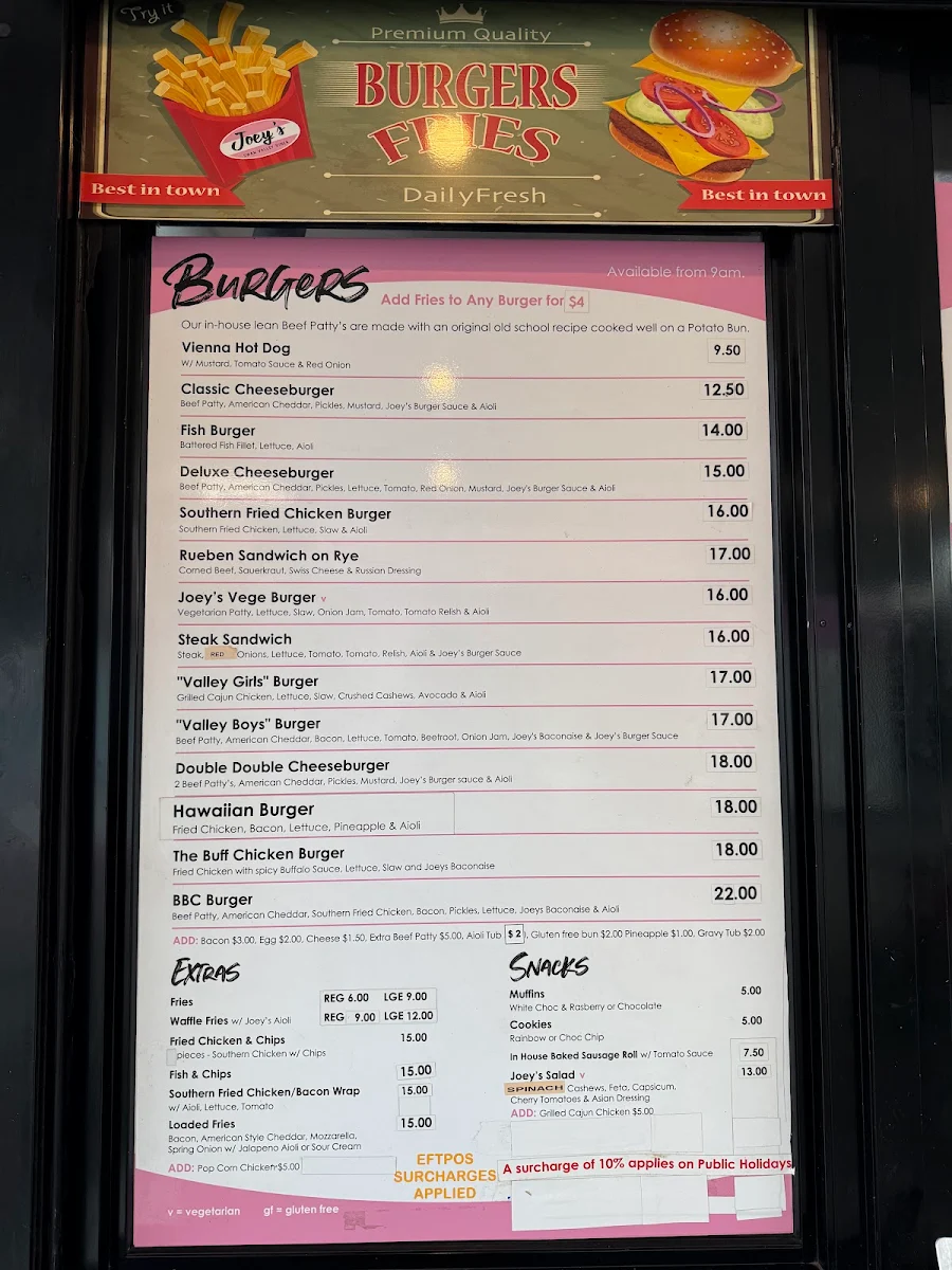 Menu, Joey's Swan Valley Diner