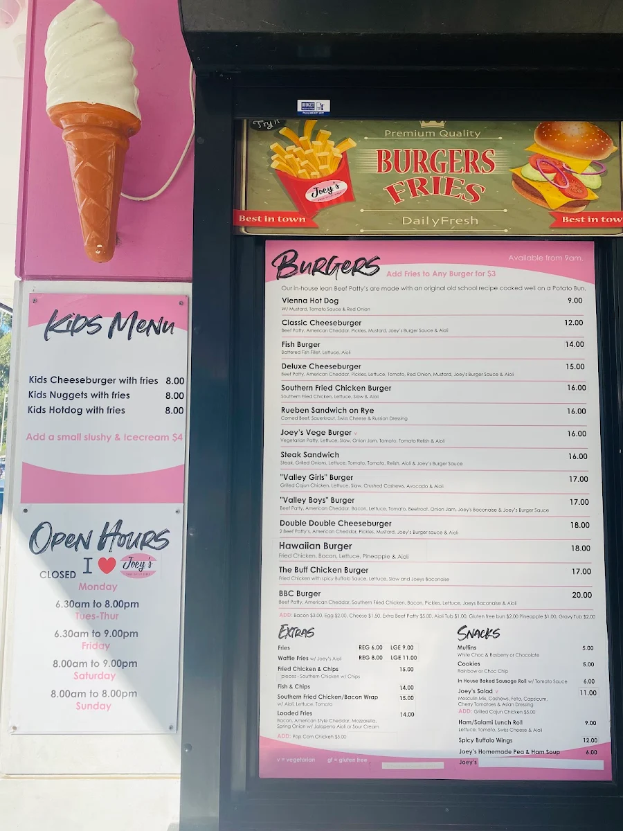Menu, Joey's Swan Valley Diner
