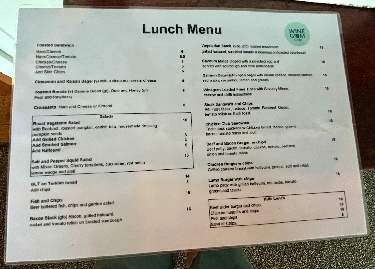 Menu, Winegum Cafe