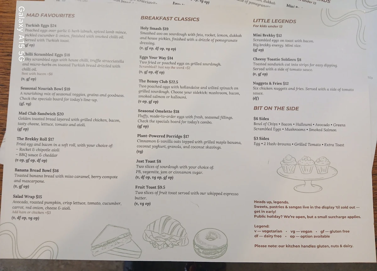 Menu, Mad Mile Coffee