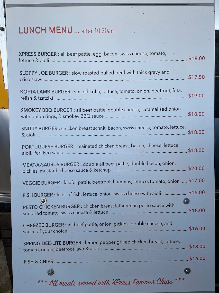 Menu, The Deck Cafe