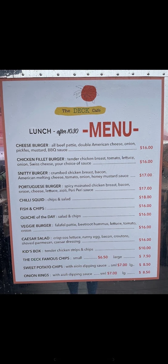 Menu, The Deck Cafe