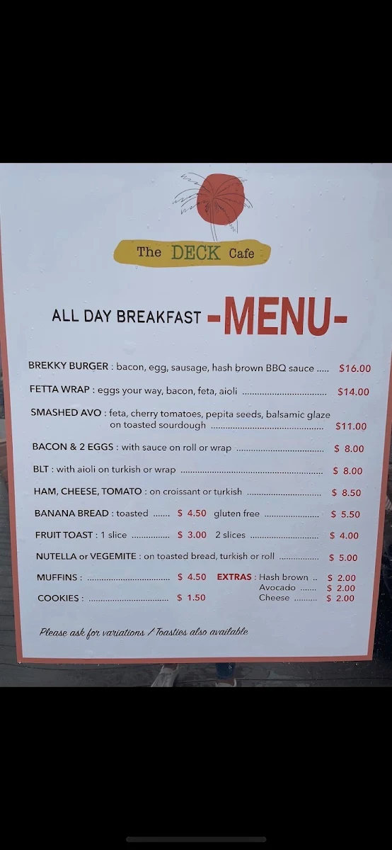 Menu, The Deck Cafe