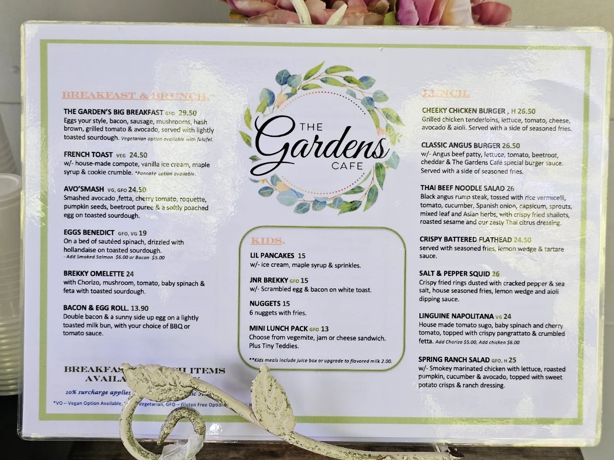 Menu, The Garden's Cafe Mount Annan