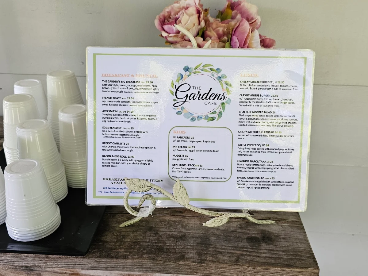 Menu, The Garden's Cafe Mount Annan
