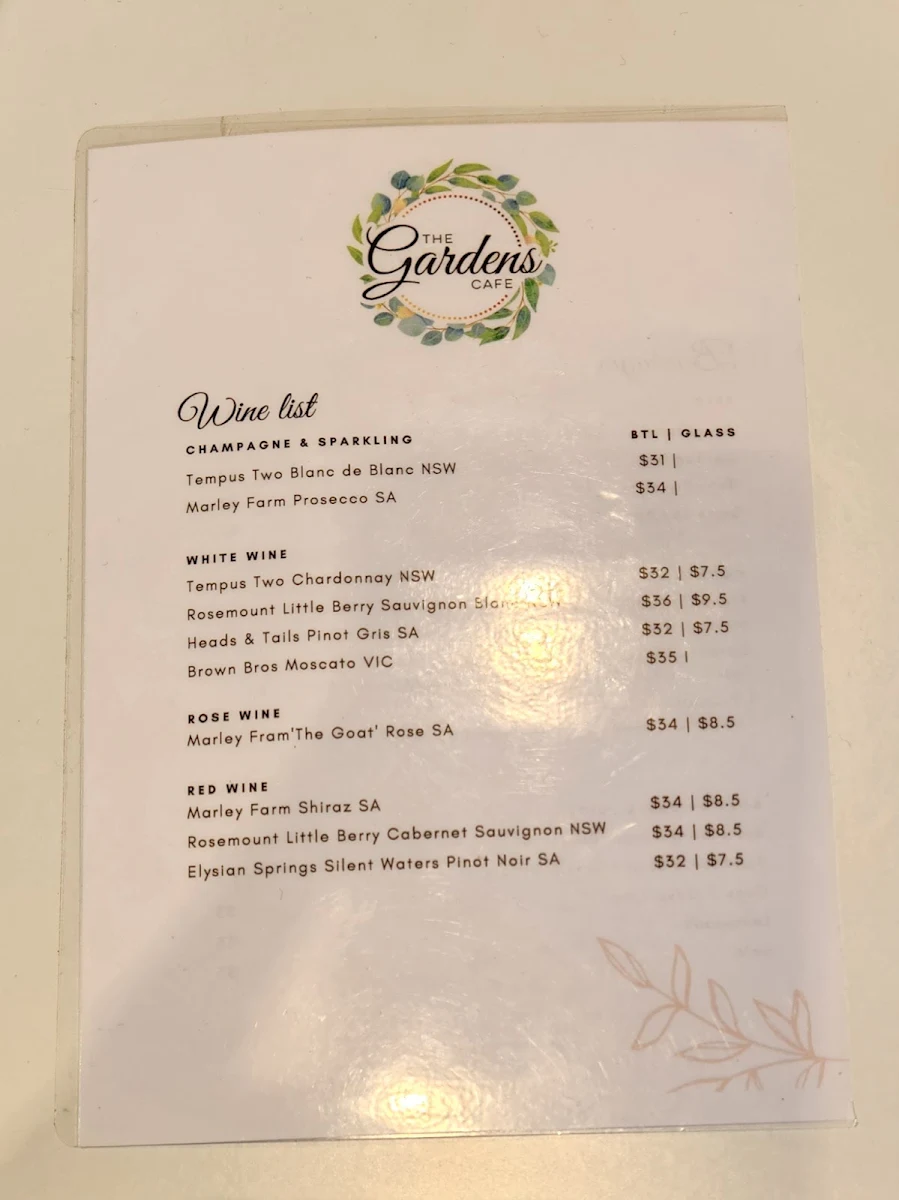 Menu, The Garden's Cafe Mount Annan