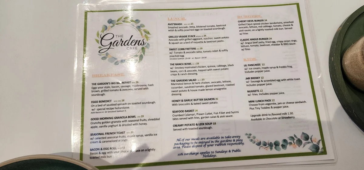 Menu, The Garden's Cafe Mount Annan