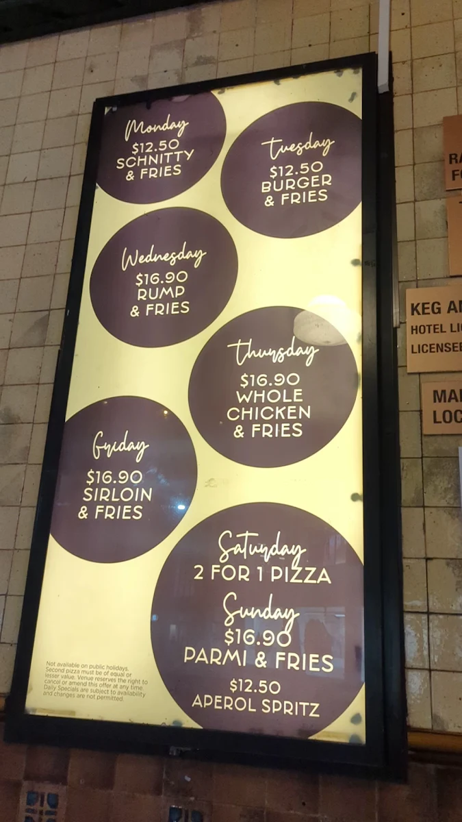 Menu, Keg & Brew Hotel