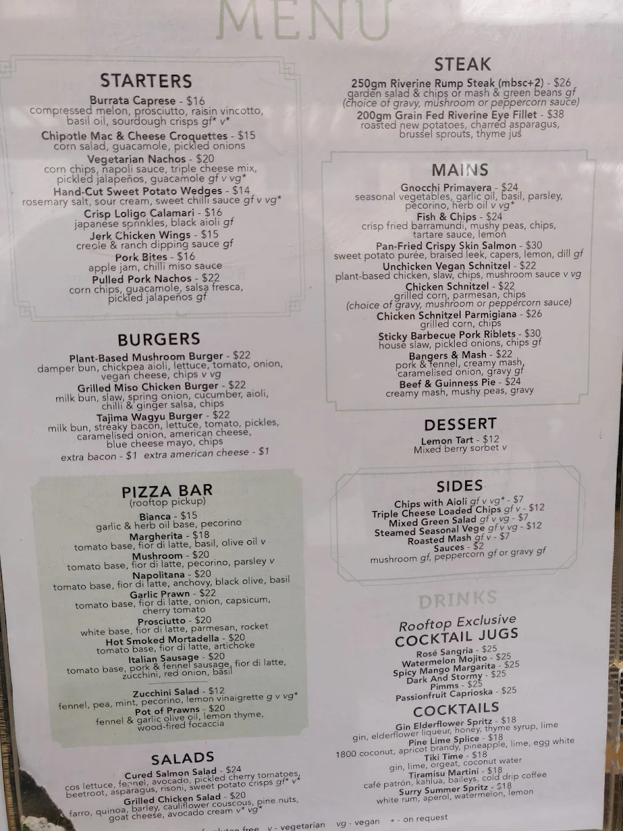Menu, Keg & Brew Hotel