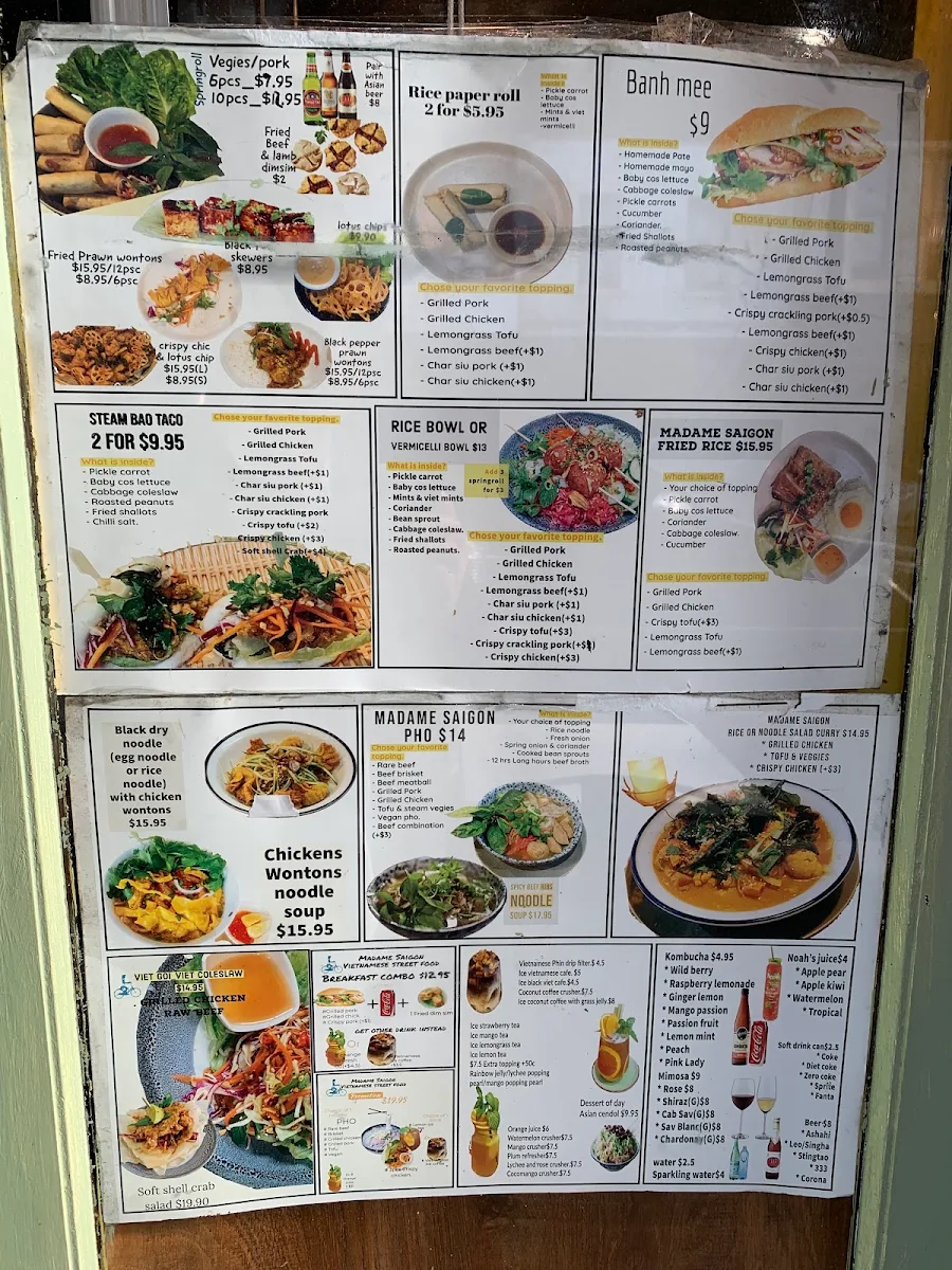 Menu, Madame Saigon Vietnamese Restaurant