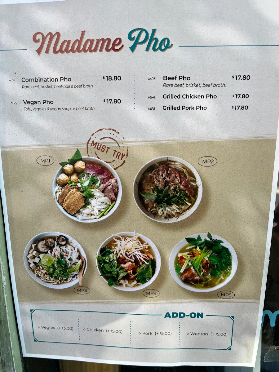 Menu, Madame Saigon Vietnamese Restaurant