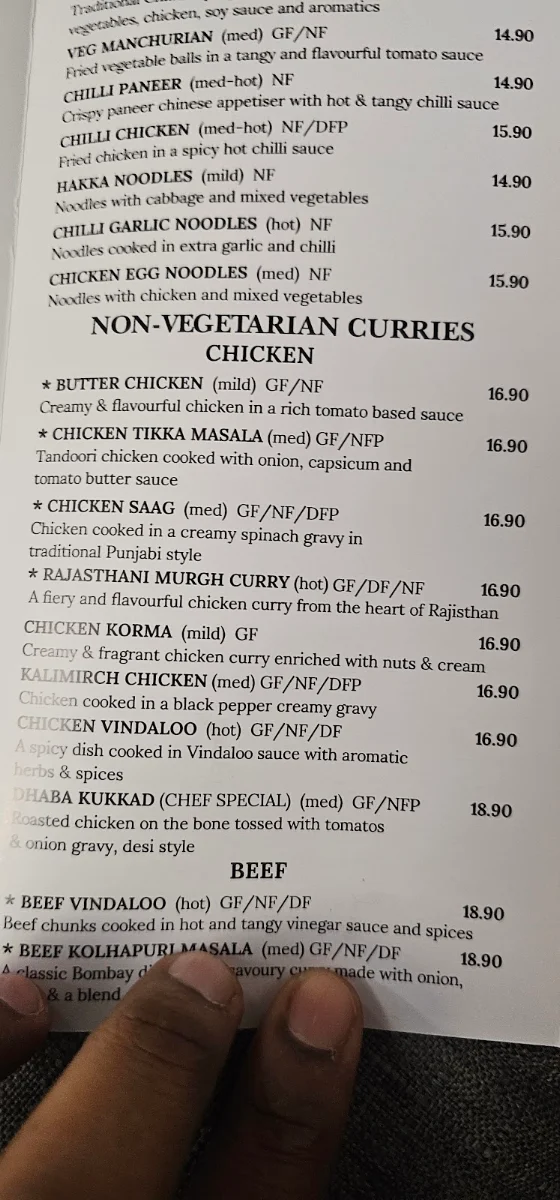 Menu, Cumin Club Modbury
