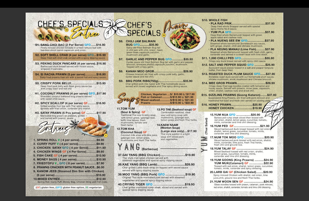 Menu, Homeno.9 Thai Tahmoor