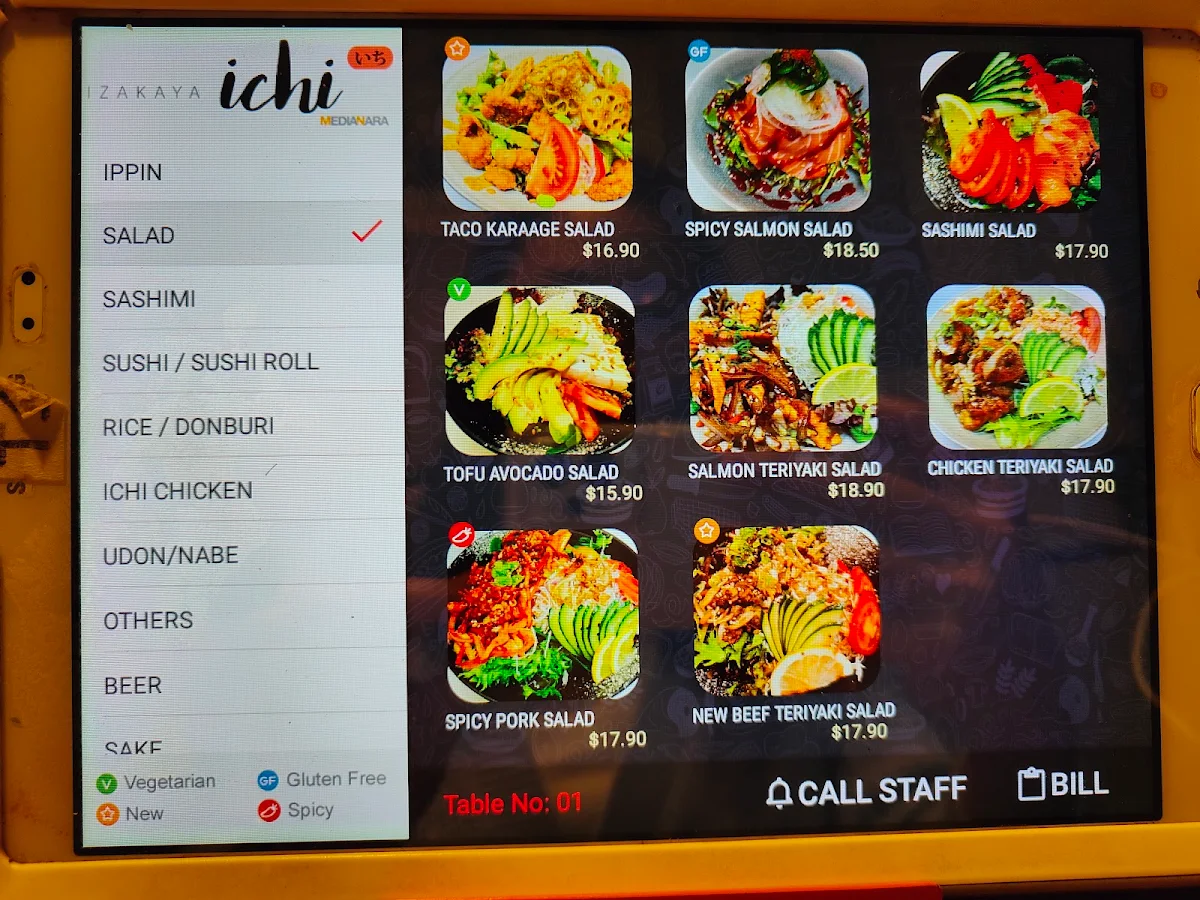 Menu, Izakaya Ichi