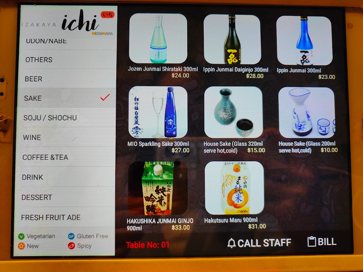 Menu, Izakaya Ichi