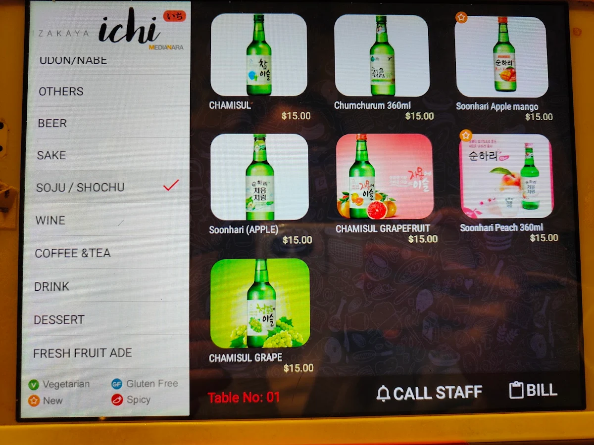 Menu, Izakaya Ichi