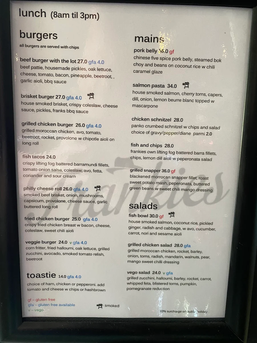 Menu, Frankies At Forde