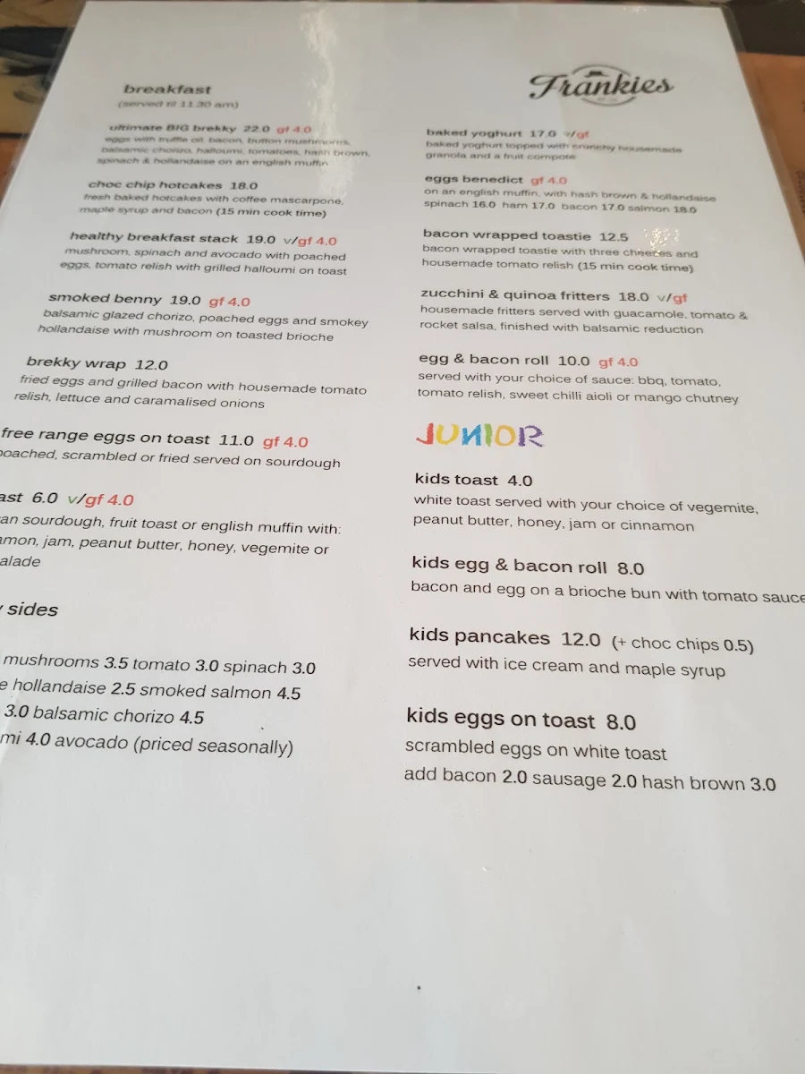 Menu, Frankies At Forde