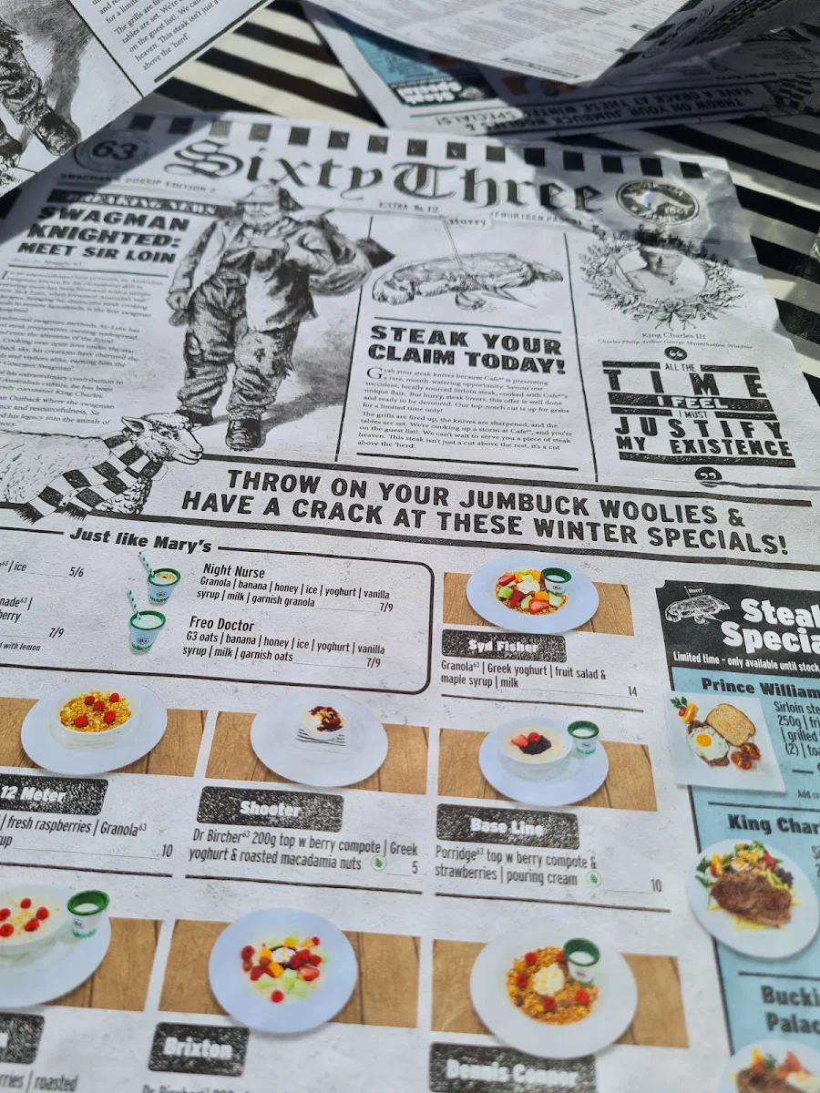 Menu, Cafe 63 - Redcliffe