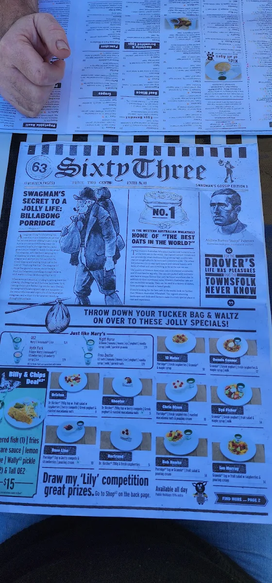 Menu, Cafe 63 - Redcliffe