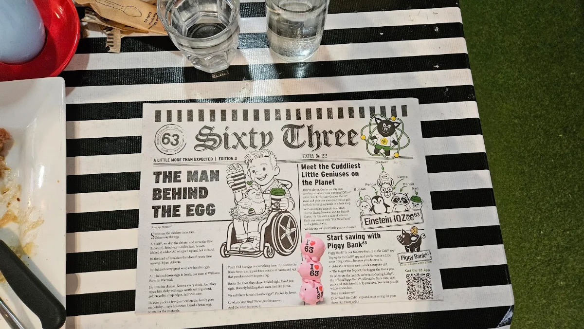 Menu, Cafe 63 - Redcliffe
