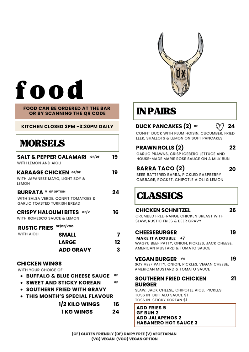 Menu, Oxford Tap House
