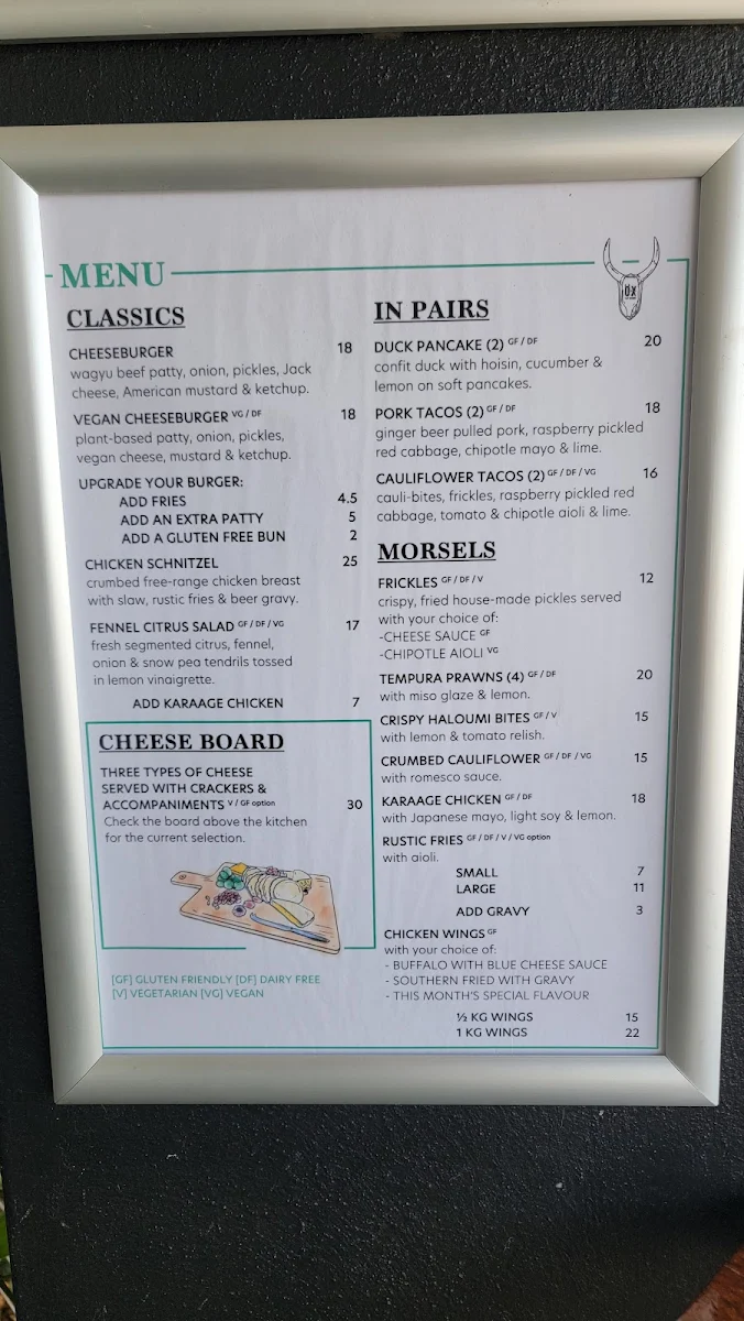 Menu, Oxford Tap House