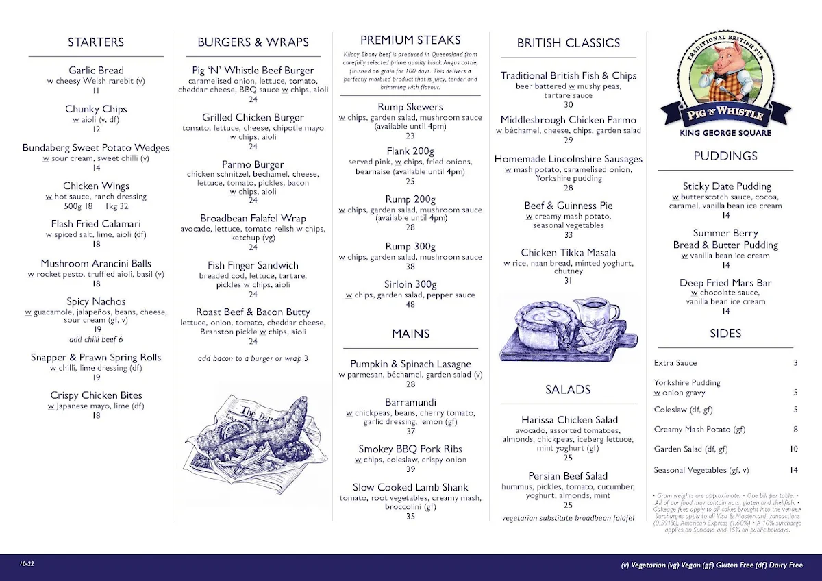 Menu, Pig 'N' Whistle King George Square