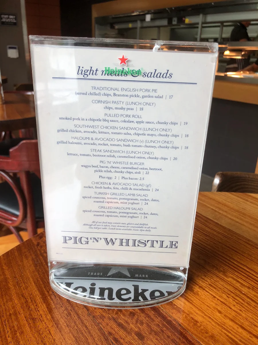 Menu, Pig 'N' Whistle King George Square