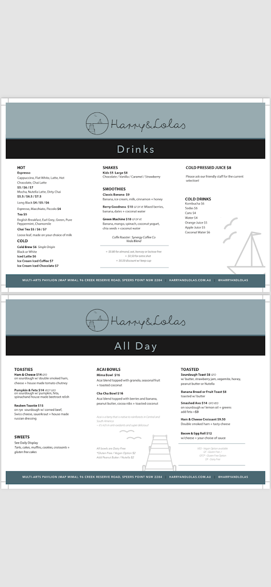 Menu, Harry and Lola's