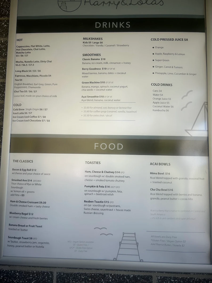 Menu, Harry and Lola's