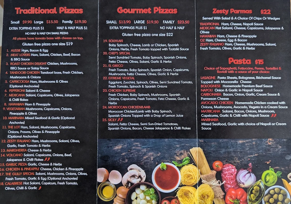 Menu, The Gully Pizza House