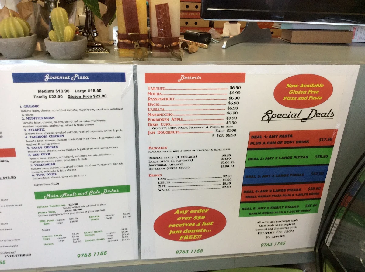 Menu, The Gully Pizza House