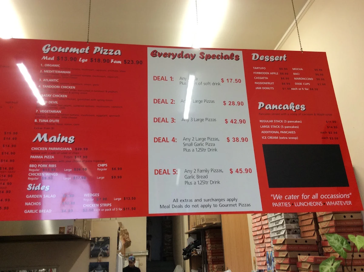 Menu, The Gully Pizza House