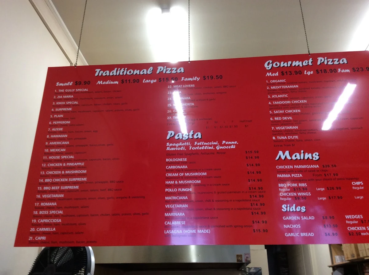 Menu, The Gully Pizza House