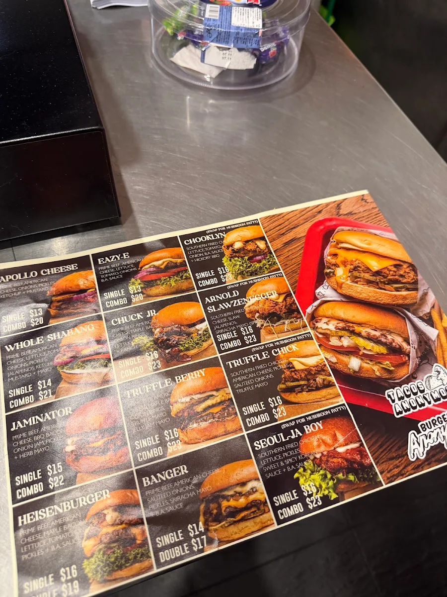 Menu, Burgers Anonymous x Tacos Anonymous Sydenham