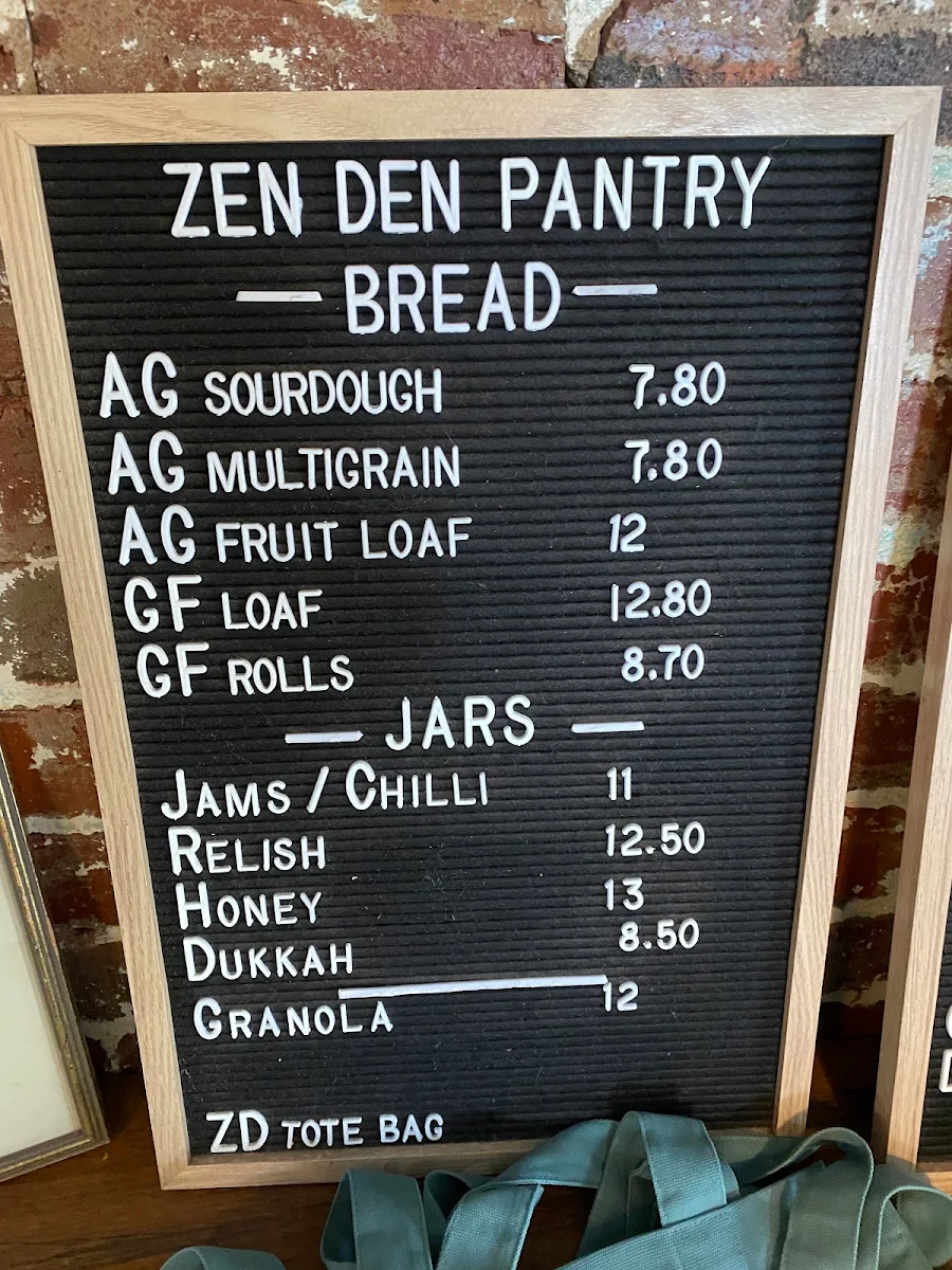 Menu, Cafe Zen Den