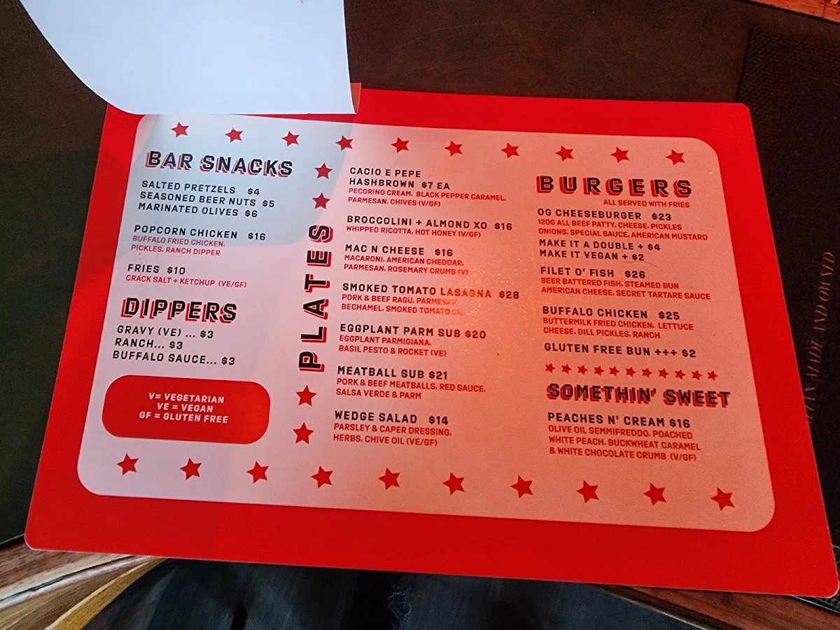 Menu, The Gem Bar and Dining