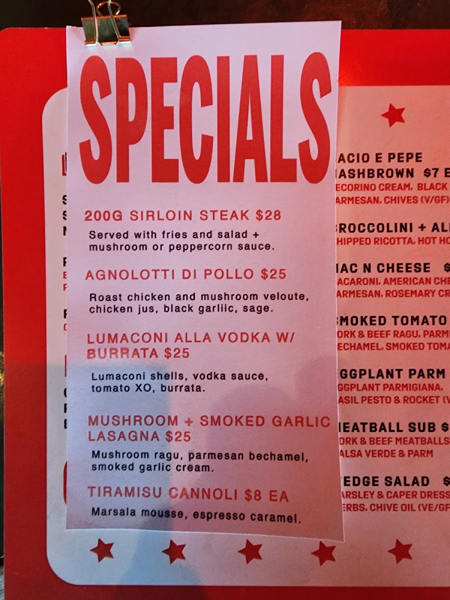 Menu, The Gem Bar and Dining